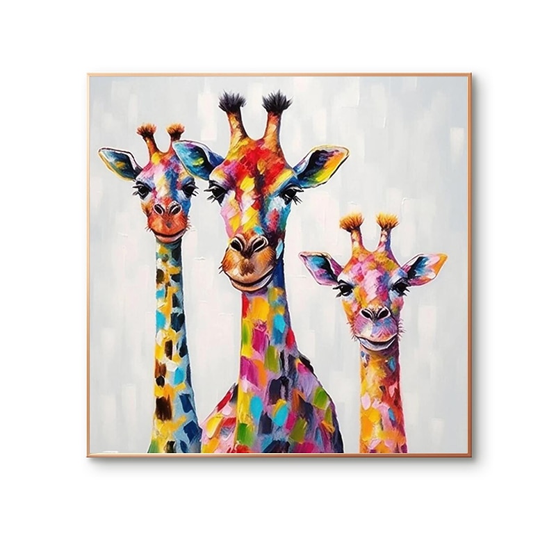 Colorful Giraffe Family Painting On Canvas Handpainted Large Animal Wall Art For Home Decor Animal Artwork Fancy Giraffe Wall Decor Stretched Frame Ready to Hang2
