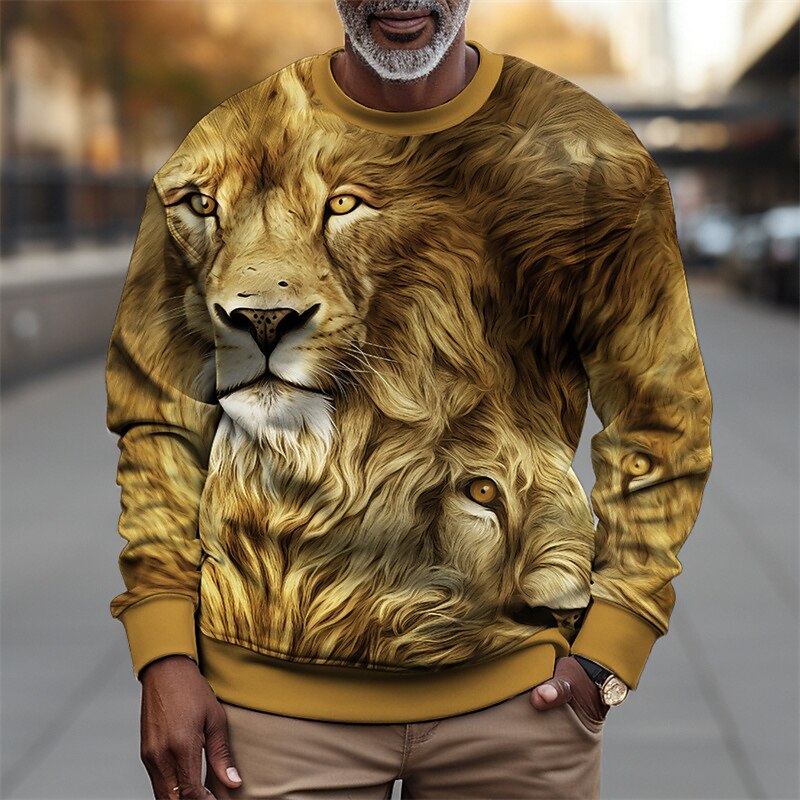 Men's Graphic Lion Sweatshirts Golf Pullover Sweatshirt Long Sleeve Sweatshirt Crew Neck Fashion Daily Casual 3D Print Vacation Holiday Going out Print Spring &  Fall3