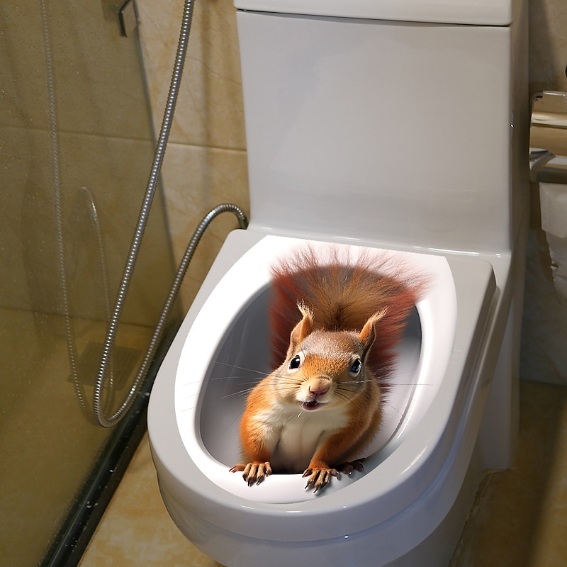 3D Cat Puppy Animal Bathroom Toilet Sticker, Home Decoration Wall Sticker, Self-adhesive Waterproof and Oil Proof Sticker2