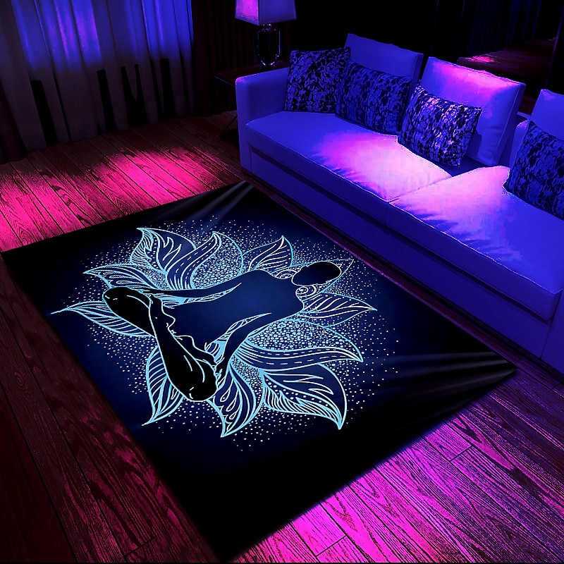 Blacklight Rug UV Reactive Glow in the Dark Area Rug Kitchen Mat Non-Slip Oil Proof Mandala Boho Floor Mat Livingroom Rug Indoor Outdoor Mat Bedroom Decor Bathroom Mat Entrance Rug Door Mat