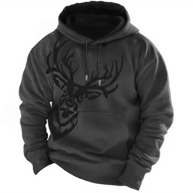 Men's Graphic Animal Elk Hoodie Hoodies Sweatshirt Fashion Daily Long Sleeve Hooded Vacation Sports Outdoor Holiday Blue Orange Print Front Pocket Spring &  Fall Designer3