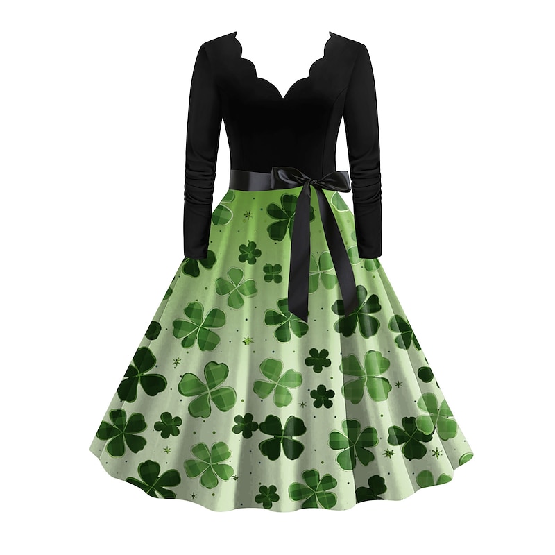1950s Vintage Inspired Cocktail Dress Knee Length Dress A-Line Dress Tea Dress A-Line Fancy Dress Women's Saint Patrick's Day Homecoming Daily Wear Bachelorette Party Teen Adults' Dress Homecoming4