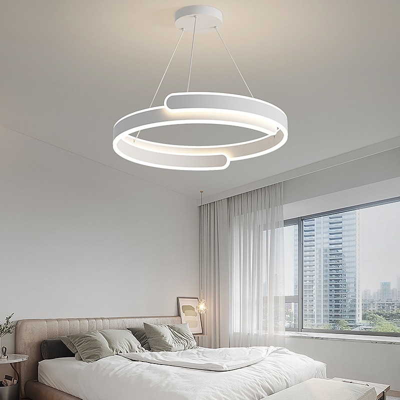 Pendant Lights Round Stitching Metal Modern LED Ring Hanging Light with White Acrylic Decorative Shade Suspension Lamp, Nordic Minimalist Dining Room Drop Lighting Fixtures Only Dimmable with Remote Control2
