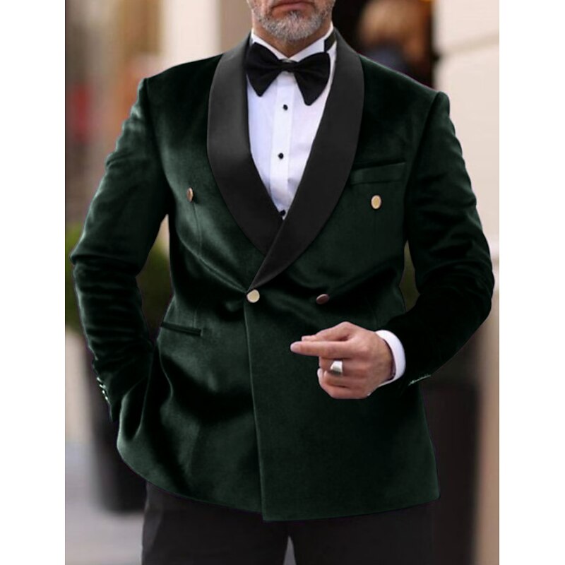 Men's Velvet Vintage Party Blazer Jacket Outdoor Sports Jacket Solid Colored Blazer Regular Plus Size Double Breasted Four-buttons Black Burgundy Blue Purple 20234