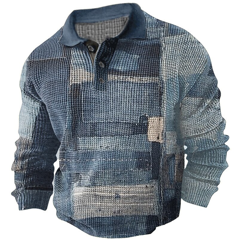 Men's Plaid Waffle Polo Shirts Golf Shirt Long Sleeve Polo Shirts Collared Shirts Vintage Casual Vacation Wear Formal Wear Festival Wear Buttons 3D Print Fall & Winter Black Blue Brown2