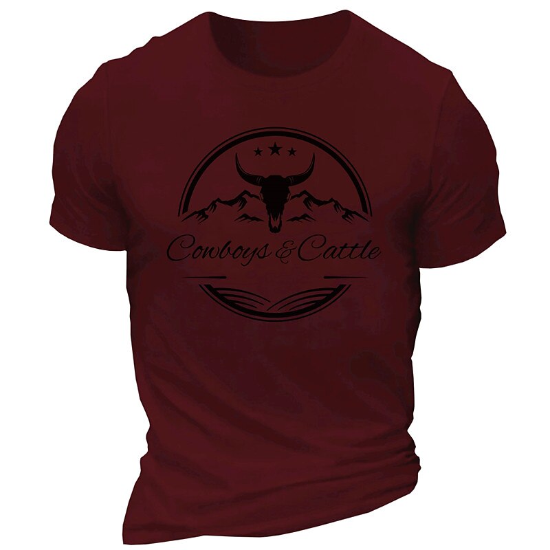 Mens Short Sleeve Graphic T-Shirt with Cowboys & Cattle Bull Skull Design4
