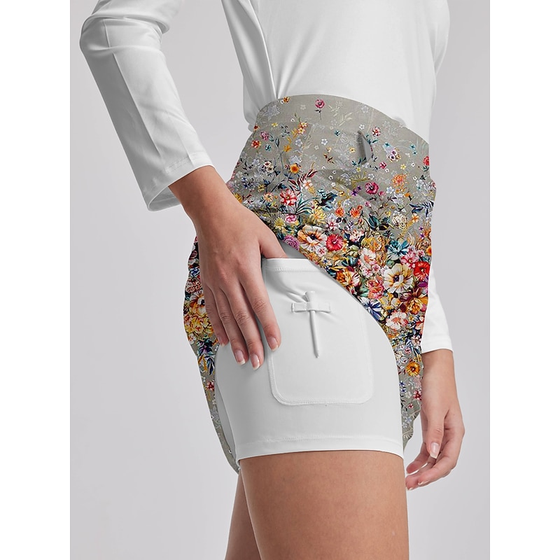 Women's Tennis Skirts Golf Skirts 16inch Pickleball Grey Bottoms Floral Ladies Golf Attire Clothes Outfits Wear Apparel4