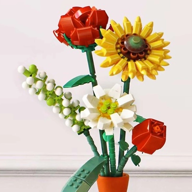 Women's Day Gifts Building Block Flower White Chrysanthemum Desktop DecorationDecorative Flower Plastic Building Blocks Flower Creative Puzzle Toy Festival Gift Mother's Day Gifts for MoM