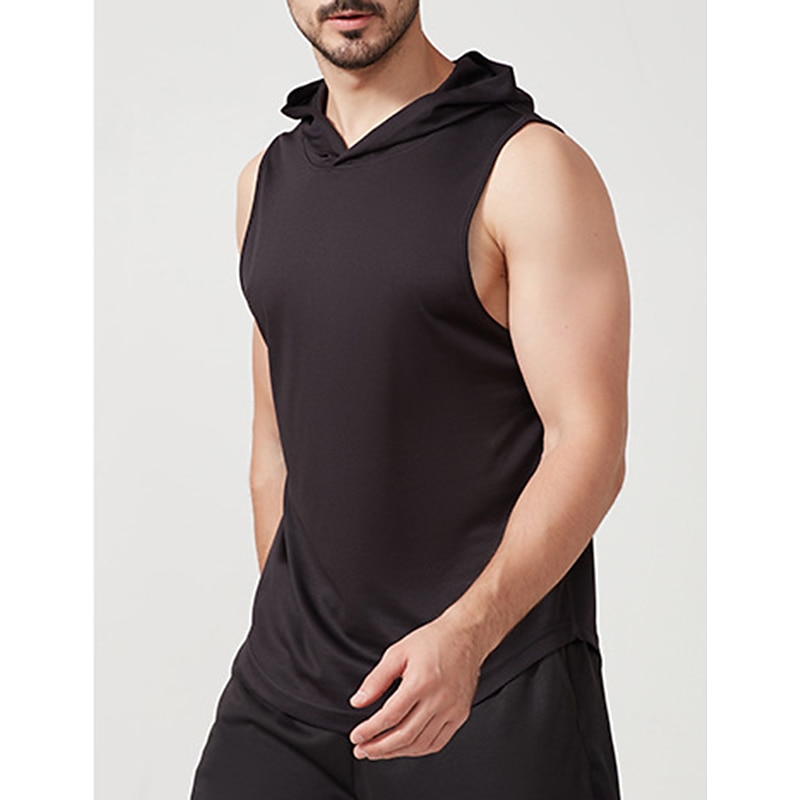 Men's Tank Top Gym Sleeveless Hoodie Hooded Sleeveless Sports & Outdoor Vacation Going out Casual Daily Gym Quick dry Breathable Soft Plain Black White Activewear Fashion Sport2
