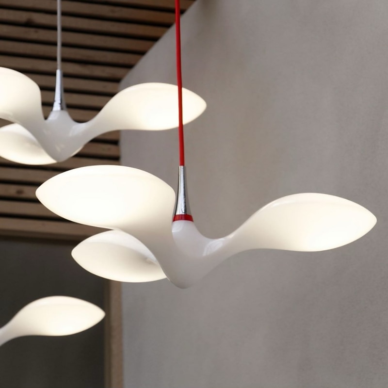 LED Pendant Lights White Seagull Light Dining Room Hanging Lamp Chandelier Stairs Hall Living Room Kitchen High Ceiling Lighting Hotel Bird Iron and Acrylic,Dimmable with Romote Control