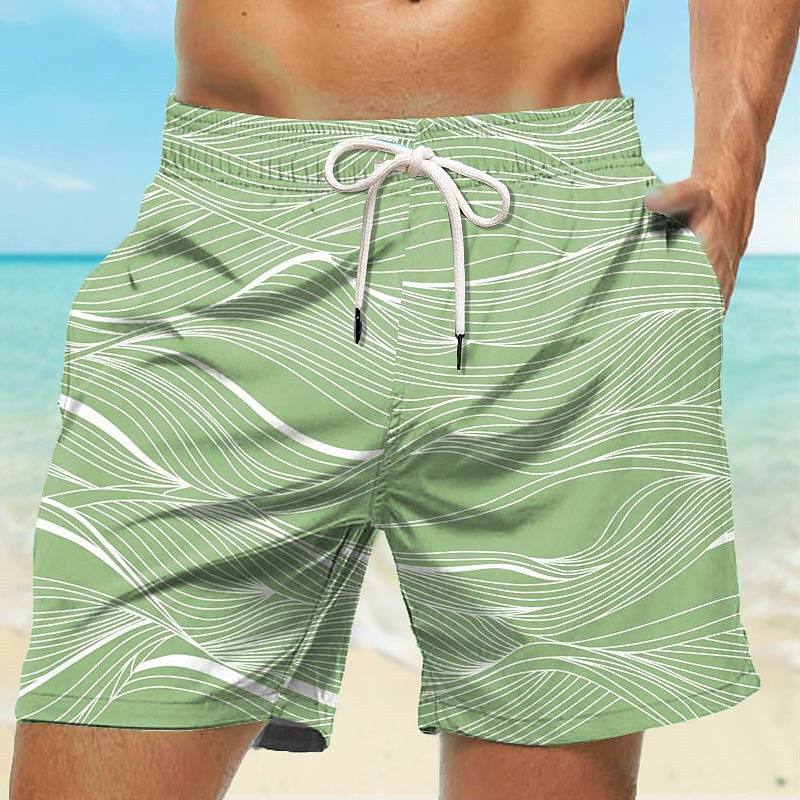 Men's Lines / Waves Geometric Pattern Swim Trunks Swim Shorts Board Shorts Mid Waist Hawaiian Casual Holiday Beach with Mesh lining Elastic Waist 3D Print Designer Clothing Apparel2