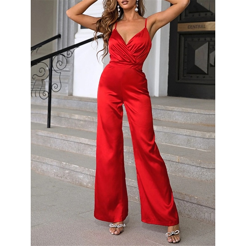 Women's Normal Jumpsuit Streetwear Solid Color Sleeveless V Neck Backless High Waist Party Street Regular Fit Black Red Blue Spring2