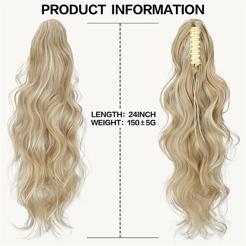 Claw Clip in Ponytail Extension 24 Inch Curly Synthetic Wavy Ponytail Extension Fluffy Natural Soft Ponytail for Women Daily Party Use4