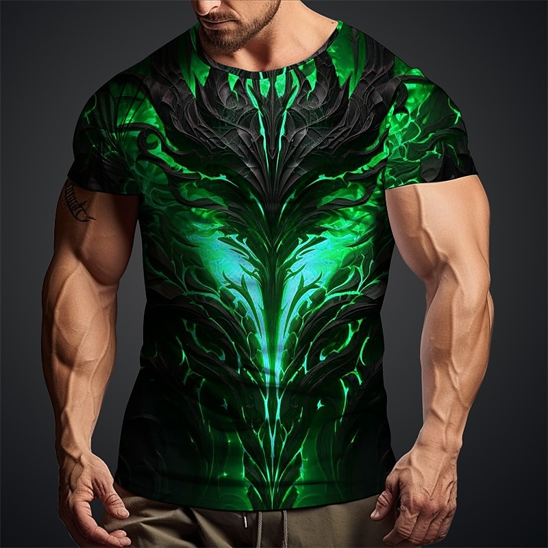Men's Graphic Flame T Shirt Short Sleeve T shirt 3D Print Crew Neck Shirt Daily Designer Retro Vintage Sports Outdoor Holiday Going out Dark Green Purple Orange Spring & Summer Clothing Apparel S M L2