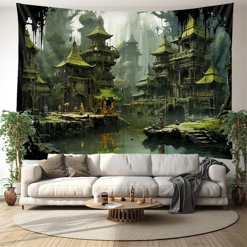 Chinese Style Garden Hanging Tapestry Wall Art Large Tapestry Mural Decor Photograph Backdrop Blanket Curtain Home Bedroom Living Room Decoration2