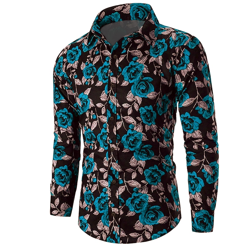 Valentine's Day Men's Rose Floral Print Shirt Button Up Shirt Long Sleeve Casual Vacation Casual Daily Weekend Spring & Summer Fall & Winter Turndown Print Button-Down Violet Yellow Red Blue Fuchsia3
