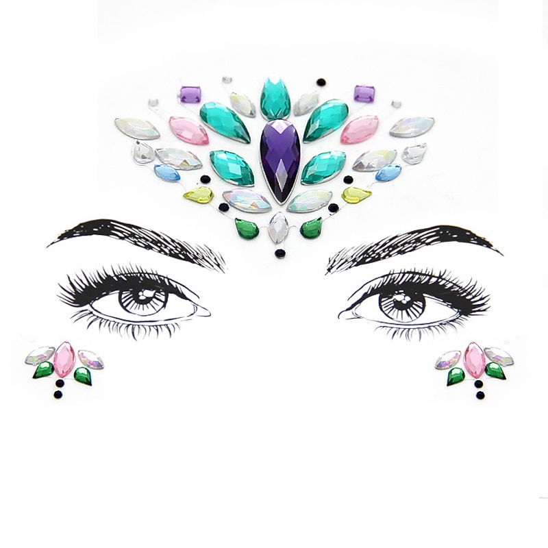 CARNIVAL Facial Tattoo Stickers With Crystal Diamond Stickers Dance Music Water-saving Diamond Face Stickers Decorative Acrylic Diamond Face Stickers4