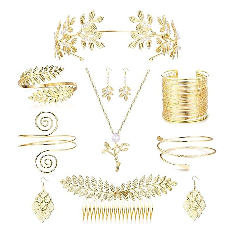 Hot Selling European And American Temperament Bride Pearl Leaf Headband Earring Set Wire Bracelet Leaf Armband For Women Carnival