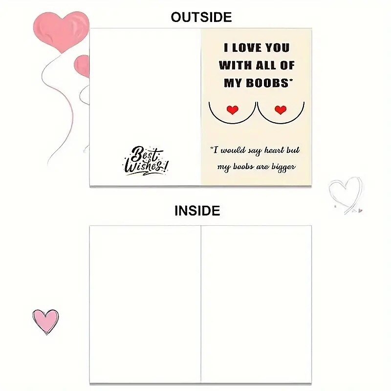 Valentine's Day Funny Card Anniversary Celebration Card I LOVE YOU With ALL OF MY BOOBS3