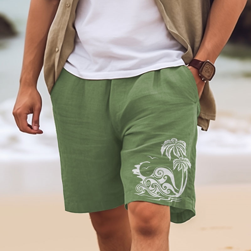 Men's Coconut Tree Waves Shorts Summer Shorts Beach Shorts Mid Waist Hawaiian Casual Outdoor Holiday Going out Drawstring Elastic Waist Print Designer Clothing Apparel3