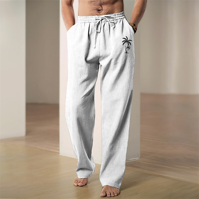 Men's Coconut Tree Summer Pants Pants Trousers Mid Waist Casual Daily Wear Vacation Going out Spring Fall Black White Blue2