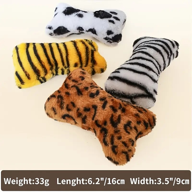Squeaky Plush Leopard Print Bone Toy for Dogs - Multicolor Pet Toy with Fun Design3