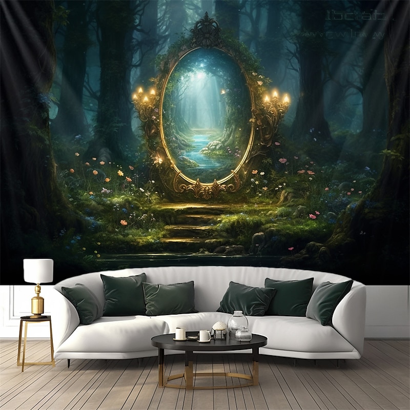 Forest Dream Mirror Hanging Tapestry Wall Art Large Tapestry Mural Decor Photograph Backdrop Blanket Curtain Home Bedroom Living Room Decoration3