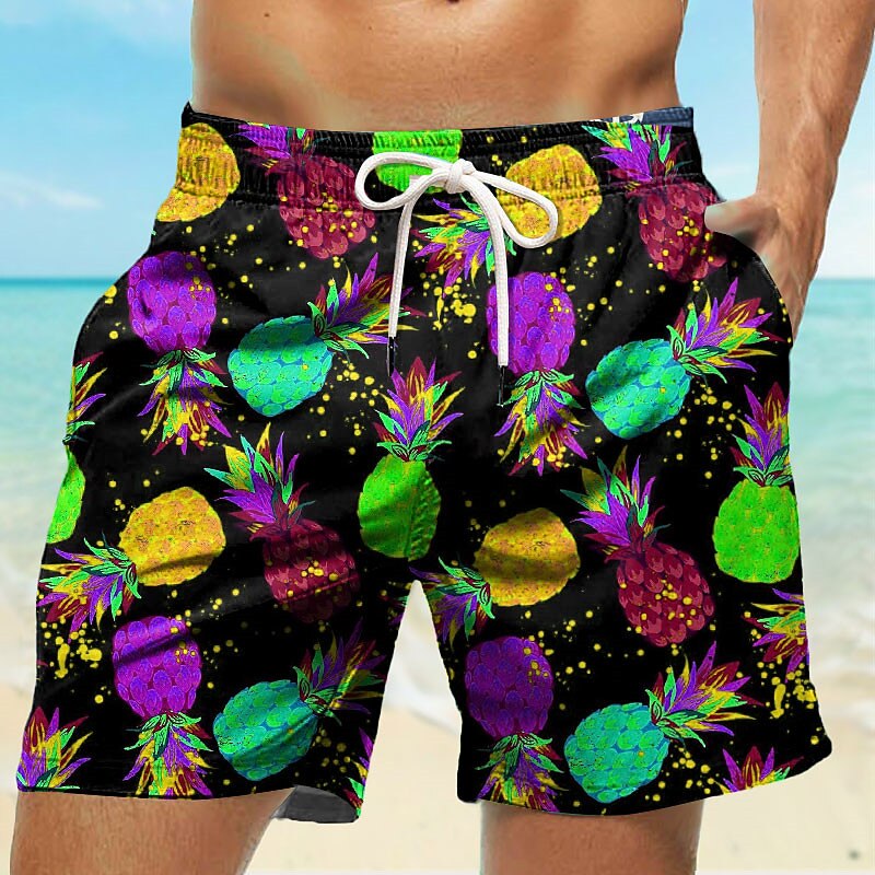 Men's Pineapple Swimming Trunks Board Shorts Swim Shorts Mid Waist Hawaiian Casual Holiday Beach Drawstring with Mesh lining Elastic Waist Designer Clothing Apparel4