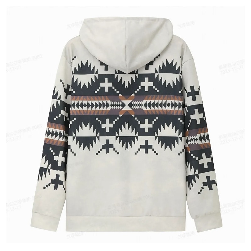 Men's Tribal Graphic Prints Hoodie Hoodies Sweatshirt Sports Classic Long Sleeve Hooded Vacation Holiday Streetwear White Blue Pocket Print Spring &  Fall Designer3