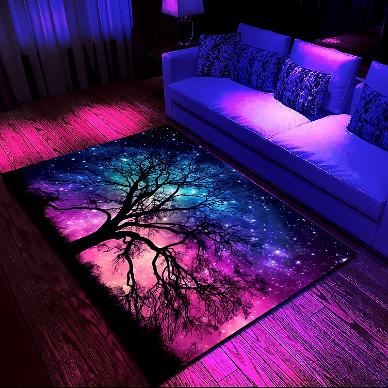 Blacklight Rug UV Reactive Glow in the Dark Area Rug Kitchen Mat Non-Slip Oil Proof Trippy Universe Floor Mat Livingroom Rug Indoor Outdoor Mat Bedroom Decor Bathroom Mat Entrance Rug Door Mat4