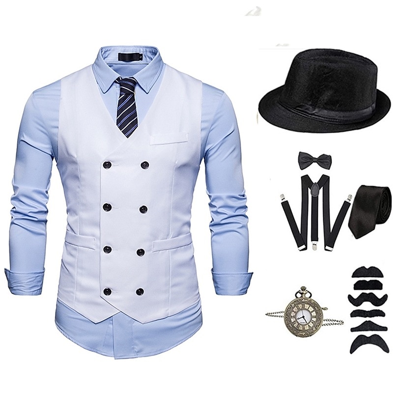 Retro Vintage Roaring 20s 1920s Outfits Suits & Blazers The Great Gatsby Gentleman Fancy Dress Men's Halloween Casual Daily Party / Cocktail Adults' Hat Tie Suspenders All Seasons