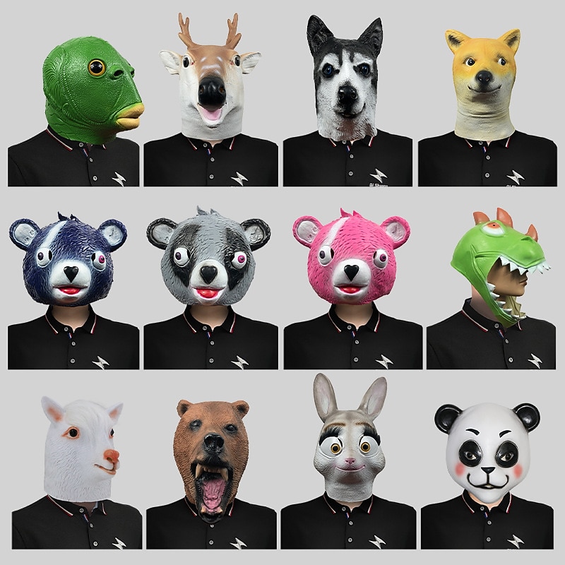 Carnival  Funny Animal Series Five Head Masks Makeup Ball Cute Latex Headwear Halloween Party Performance Props