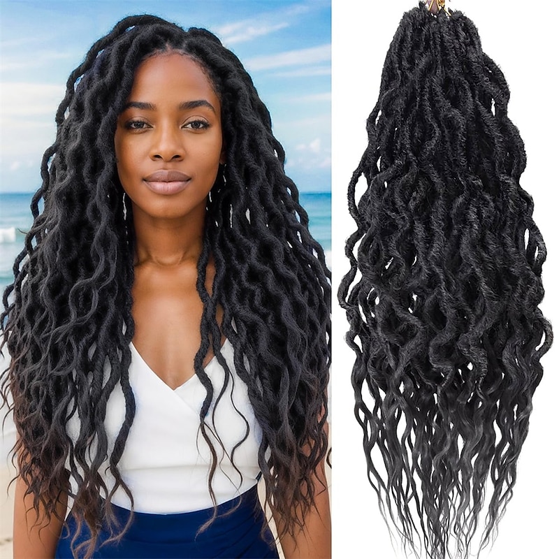 Faux Locs Crochet Hair For Black Women Soft Locs 24 Inch Goddess Crochet Hair Curly Ends Dreadlocks Boho Style Synthetic Braiding Hair Extensions - Main Image