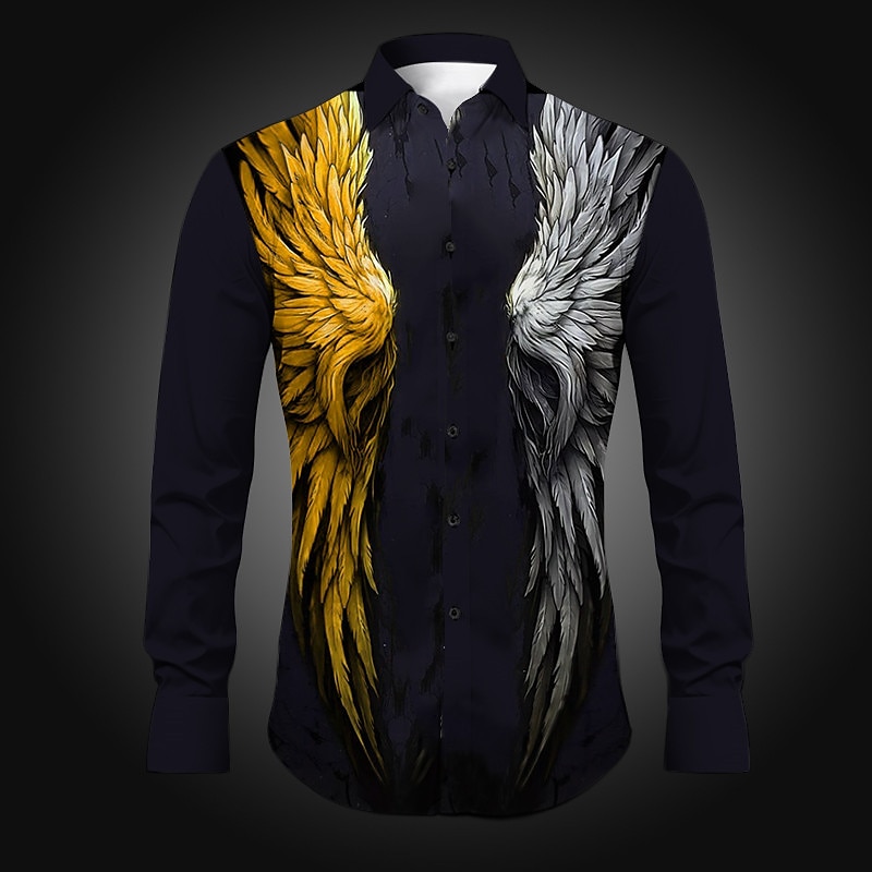 Men's Wings Shirt Western Shirt Long Sleeve Abstract Gothic Daily Wear Going out Spring & Summer Turndown Print Button-Down Yellow Red Purple2