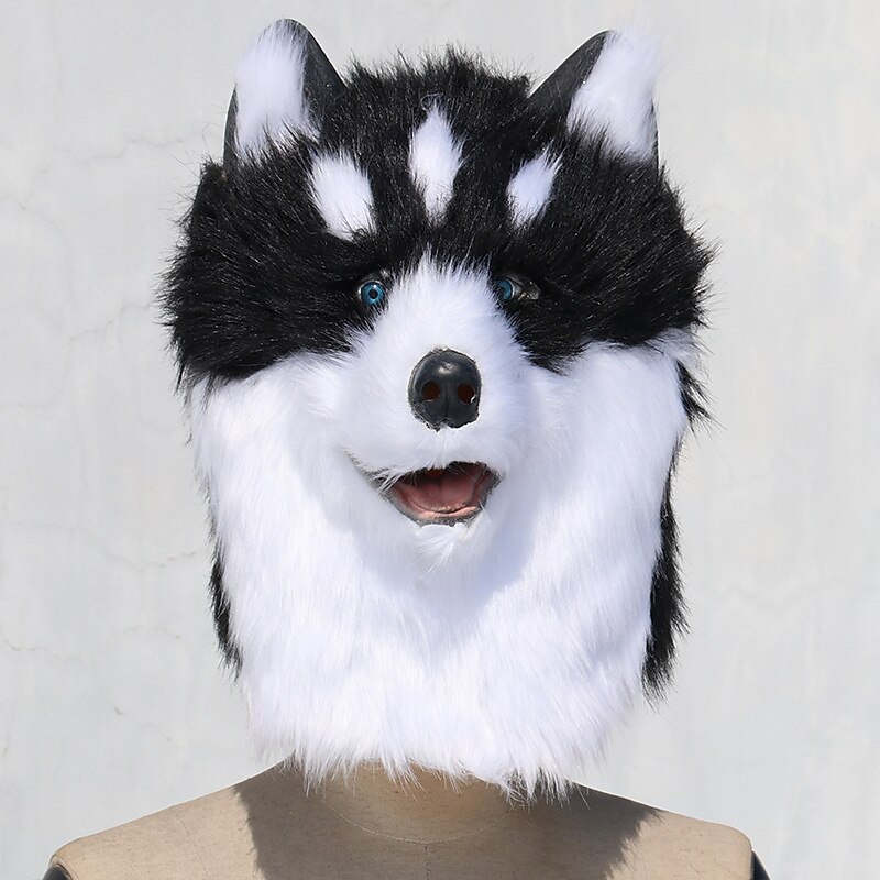Carnival  Stupid and Cute Plush Animal Two Ha Head Cover Latex Husky Mask Halloween Cosplay Funny Party Props2