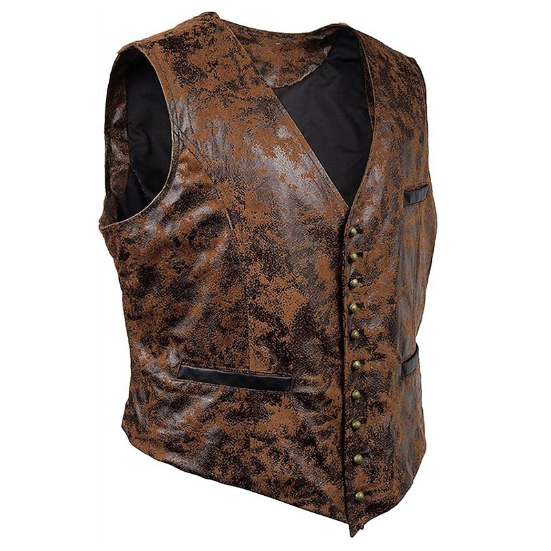 Set with West Cowboy Shirt PU Waistcoat Vest Men's 2 PCS Outfits Long Sleeve Casual Button Down Shirt Retro Vintage Party Carnival Cosplay Costume4