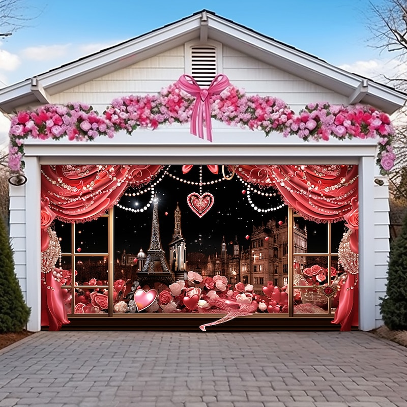 Wedding Outdoor Decorations Garage Door Cover Banner Paris Date Large Backdrop Decoration for Outdoor Garage Door Home Wall Decorations Event Party Parade3