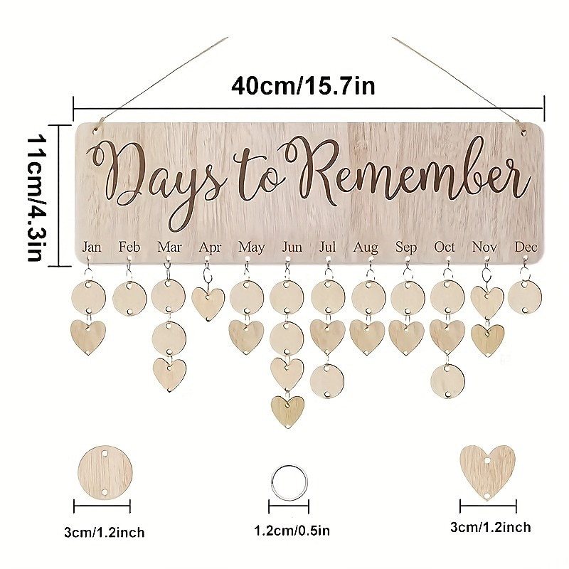 1pc DIY Wooden Family Birthday Board Hanging Sign Pendant Calendar Wall-mounted Birthday Reminder Sign With 100 Wooden Labels Great Gift For Mom Grandma Hanging Sign For Birthday Decoration3