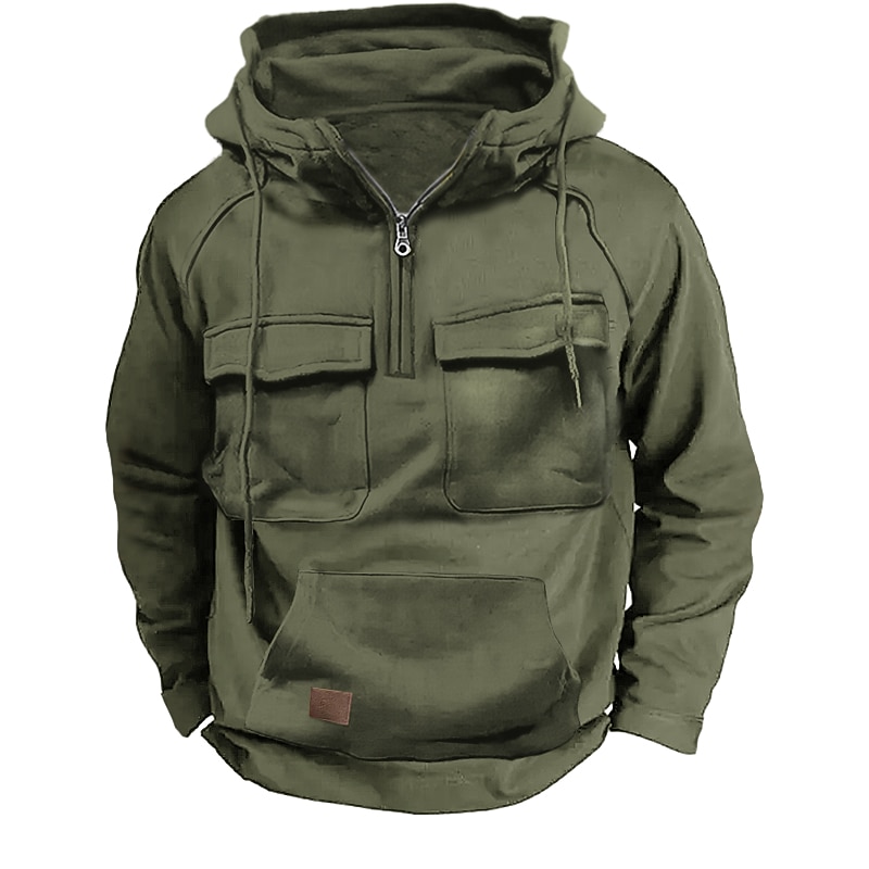 Men's Hoodie Quarter Zip Hoodie Tactical Black Army Green Blue Gray Hooded Plain Patchwork Pocket Sports & Outdoor Daily Holiday Streetwear Cool Casual Spring &  Fall Clothing Apparel Hoodies4