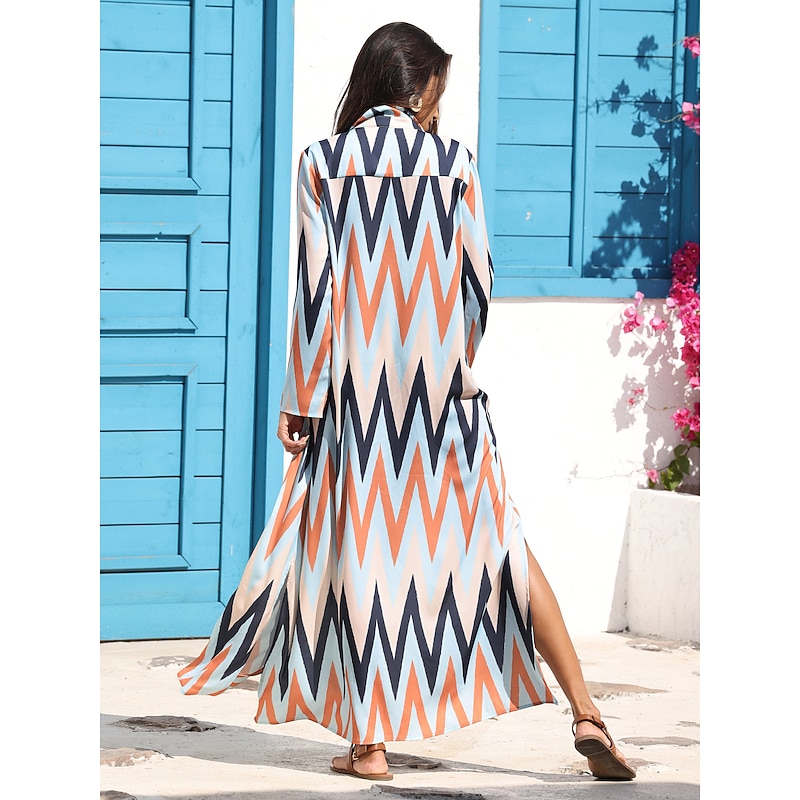 Satin Geometric Print Maxi Shirt Dress3