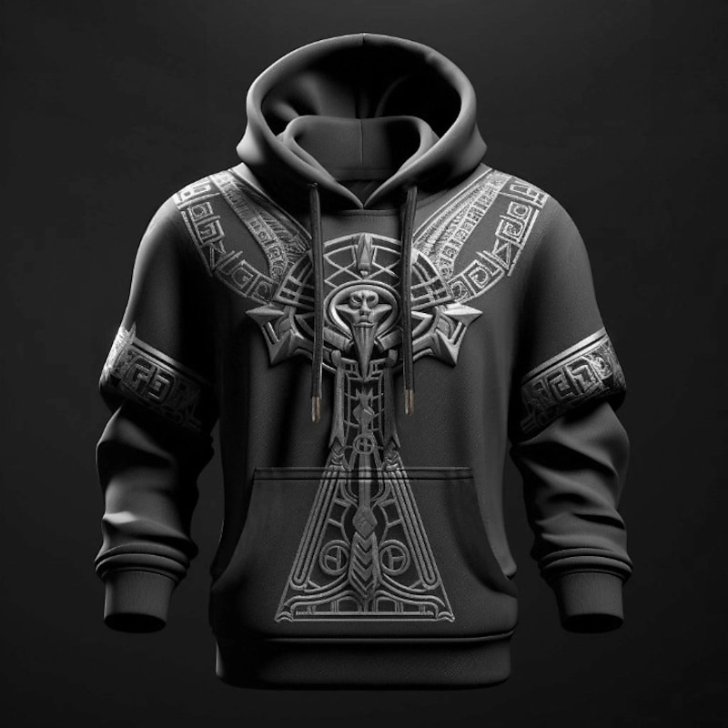 Men's Graphic Viking Hoodie Hoodies Sweatshirt Fashion Daily Long Sleeve Hooded Vacation Sports Outdoor Holiday Blue Green Print Front Pocket Spring &  Fall Designer2