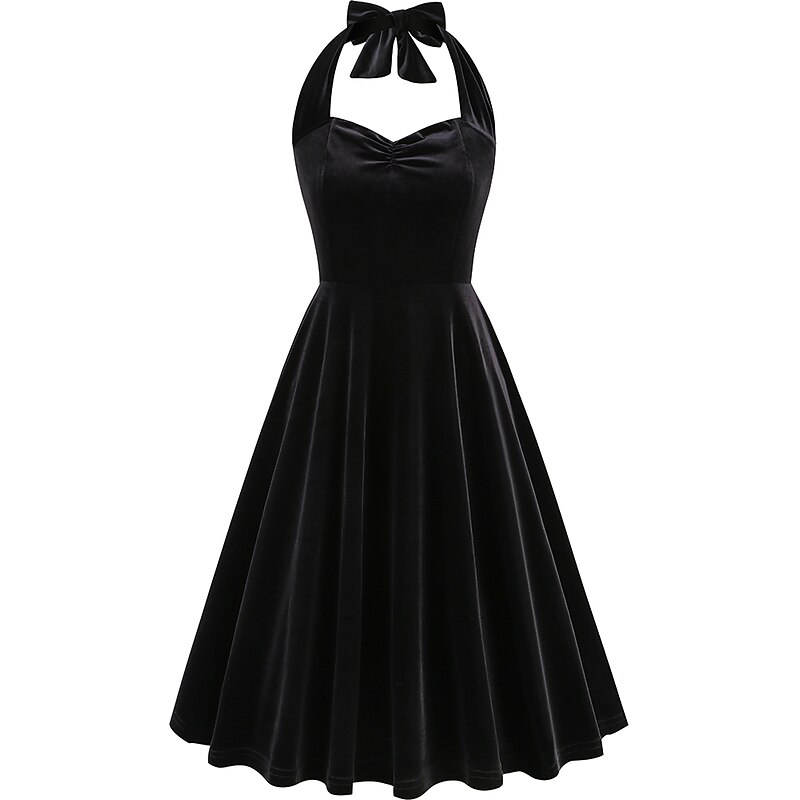 Retro Vintage 1950s Midi Swing Dress Flare Dress Sleeveless Halter Neck Fancy Dress Women's Masquerade Casual Daily Party / Cocktail Bachelorette Party Adults' Dress Gloves Homecoming Dresses4