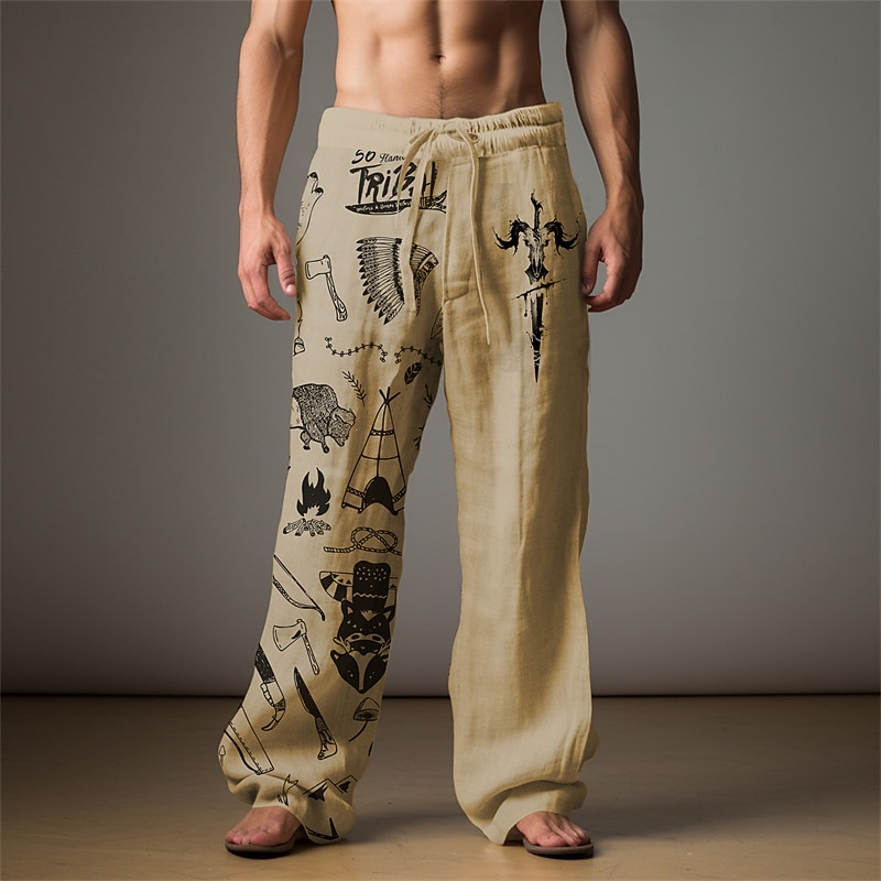 Men's Cowboy Linen Pants Pants Trousers Baggy Pants Mid Waist Vintage Outdoor Daily Wear Streetwear Fall & Winter Black Blue Green3