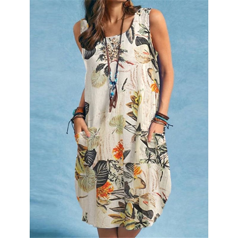 Women's Midi Dress Casual Dress Tank Dress Summer Dress Streetwear Vacation Street Regular Fit Floral Sleeveless Strap Red Navy Blue Orange Summer