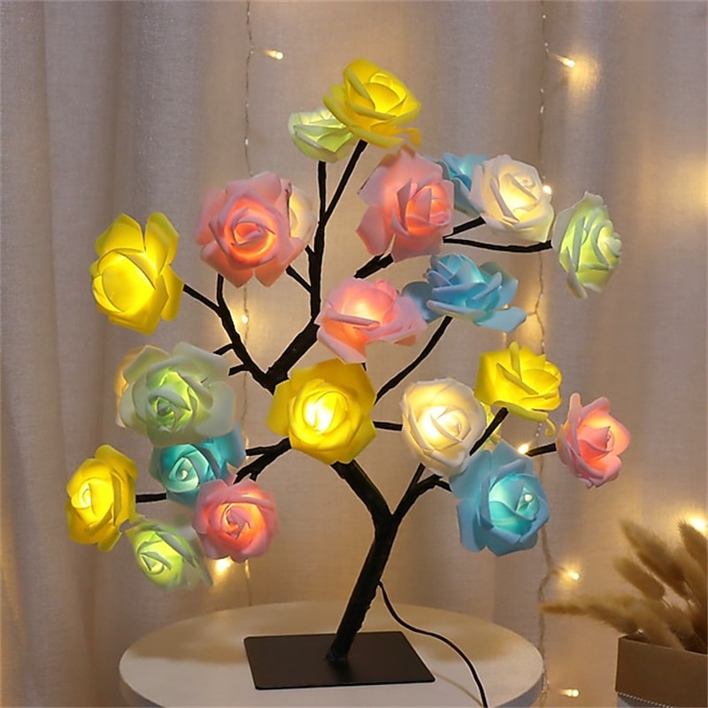Valentine's Day Rose Flower Tree Lamp 24 Heads Rose Table Light USB Plug Lamp For Wedding Party Decoration Night Lights2