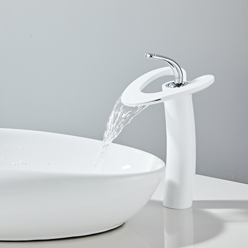 Bathroom Sink Faucet - Waterfall Chrome / Nickel Brushed / Electroplated Centerset Single Handle One HoleBath Taps4