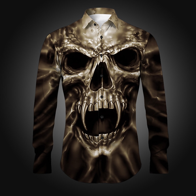 Men's Skeleton Halloween Costumes Shirt Button Up Shirt Long Sleeve Gothic Daily Wear Going out Spring & Summer Turndown Print Button-Down Yellow Purple Khaki Gray4