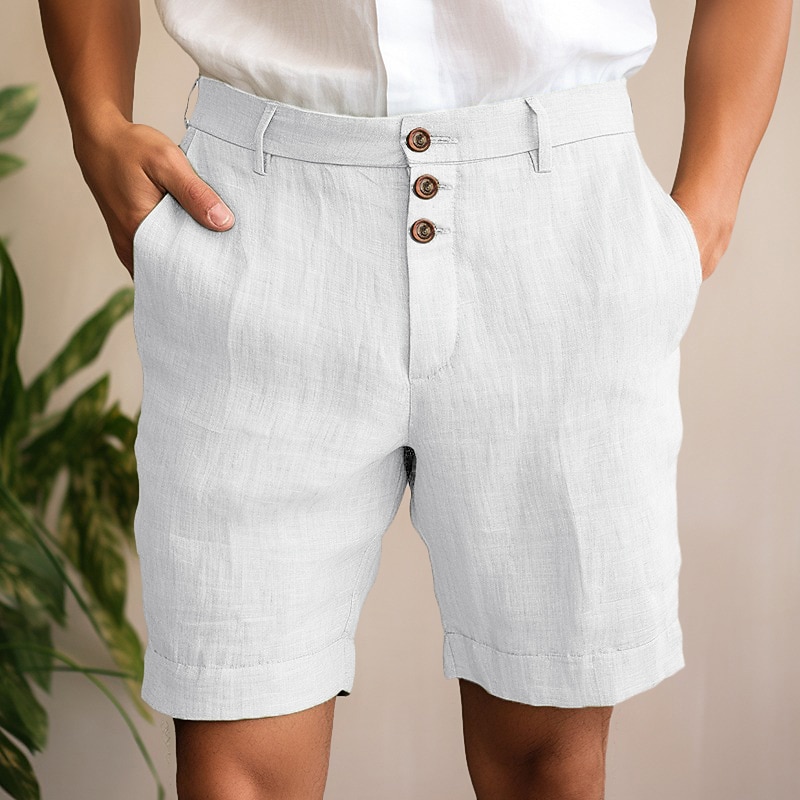 Men's Shorts Linen Shorts Summer Shorts Beach Shorts Buttons Pocket Straight Leg Plain Comfort Breathable Short Casual Daily Holiday Fashion Designer Black White2