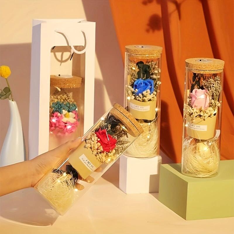 LED Lights, Dry Flowers, Valentine's Day Gifts, Birthday Gifts, Glass Covers, Eternal Flowers, Rose Bouquets, Perfect Gifts for Mother's Day and Thanksgiving Holidays3