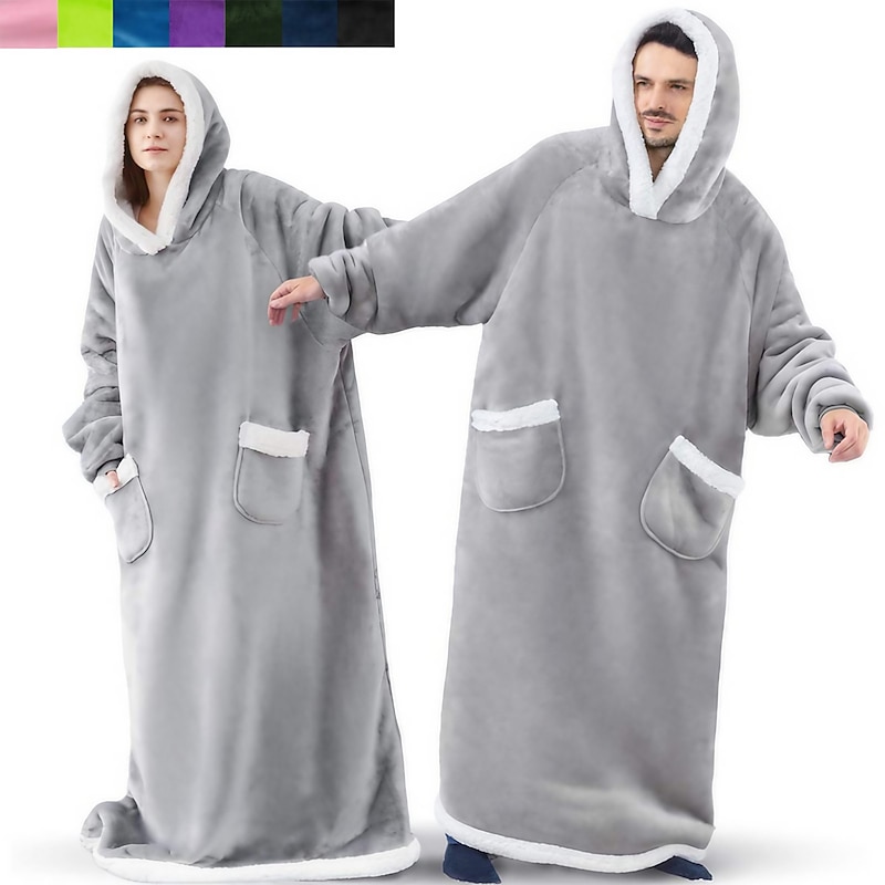 Adults' Oversized Hoodie Blanket Wearable Blanket With Pocket Solid Color Onesie Pajamas Flannel Cosplay For Men and Women Carnival Animal Sleepwear Cartoon Festival / Holiday Costumes